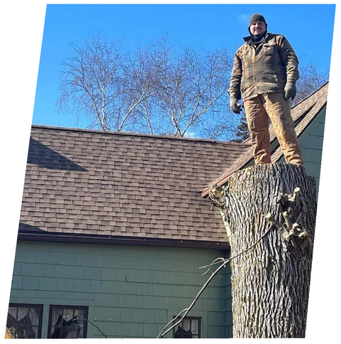 Crew member atop a sectioned trunk